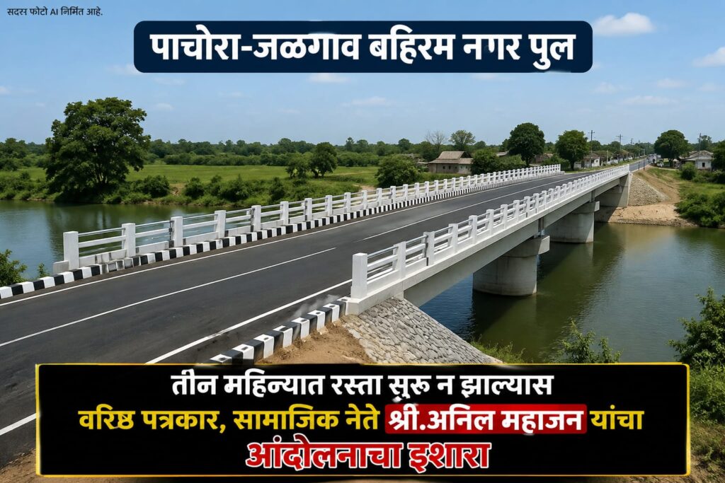 पाचोऱ्यात ५ कोटींचा पूल बनून तयार, पण रस्ताच गायब! ३ महिन्यांत रस्ता सुरू न झाल्यास वरिष्ठ पत्रकार,सामाजिक नेते श्री.अनिल महाजनांचा आंदोलनाचा इशारा.